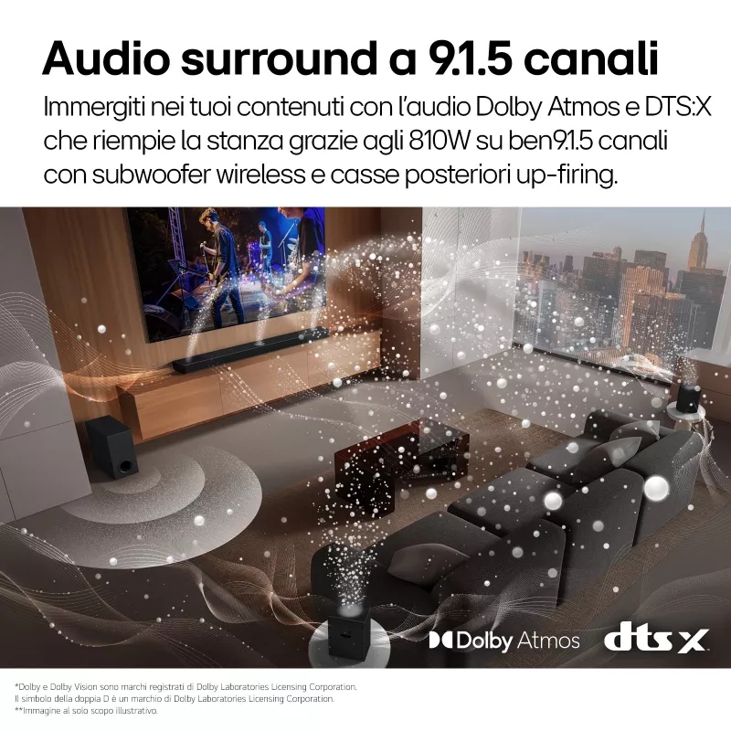 Barra de sonido LG S95TR 9.1.5 canales 810 W RMS con subwoofer inalámbrico de 220 W, negra