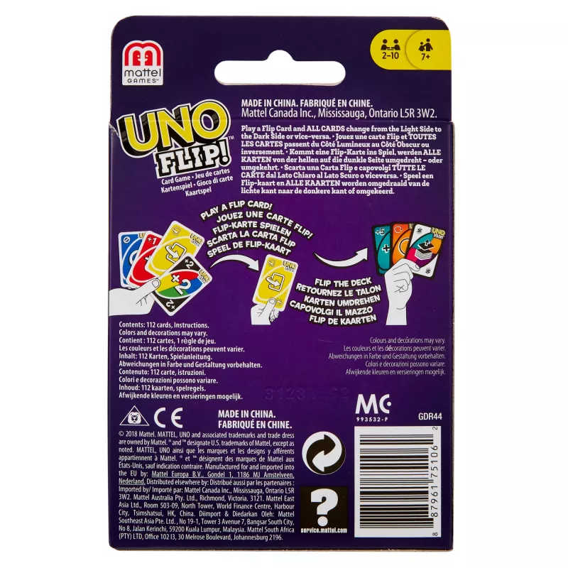 Juegos UNO FLIP juego de cartas con baraja accesible para daltónicos para niños, adultos y tardes de juegos en familia