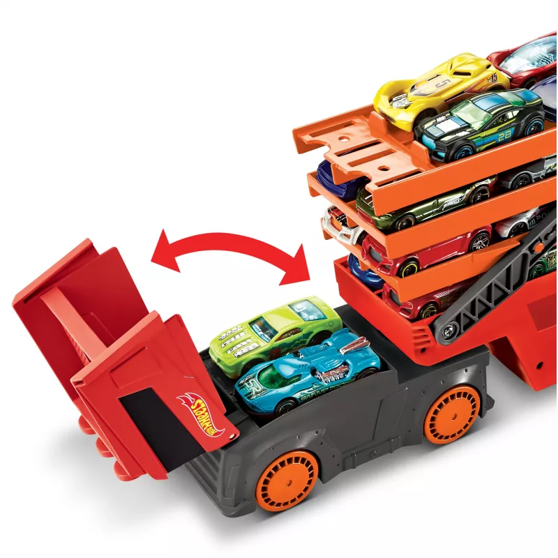 Hot Wheels City Mega Hauler con espacio para hasta 50 coches a escala 1:64, a partir de 3 años