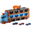 Hot Wheels City Speedway Hauler Carrier con 3 coches de juguete, set de vehículos, 4 año(s), plástico, gris, multicolor