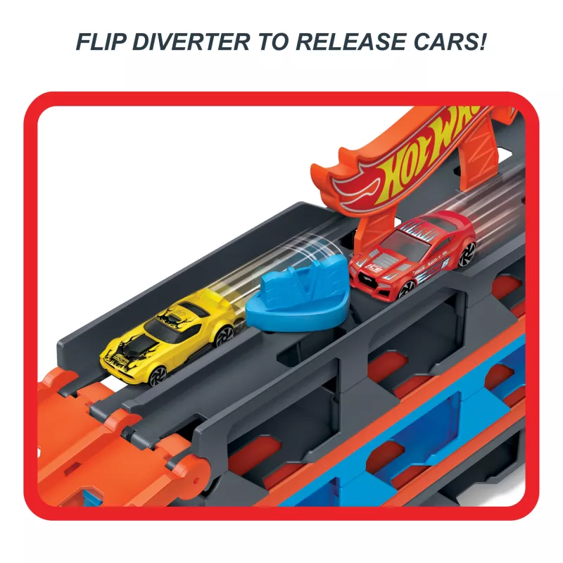 Hot Wheels City Speedway Hauler Carrier con 3 coches de juguete, set de vehículos, 4 año(s), plástico, gris, multicolor
