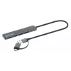 Manhattan dock/hub combo USB-C y USB-A, conexiones (4): USB-A (x4), 5 Gbps (USB 3.2 Gen1 alias USB 3.0), alimentado por USB (no requiere fuente de alimentación externa), cable 25 cm