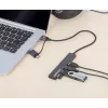 Manhattan dock/hub combo USB-C y USB-A, conexiones (4): USB-A (x4), 5 Gbps (USB 3.2 Gen1 alias USB 3.0), alimentado por USB (no requiere fuente de alimentación externa), cable 25 cm