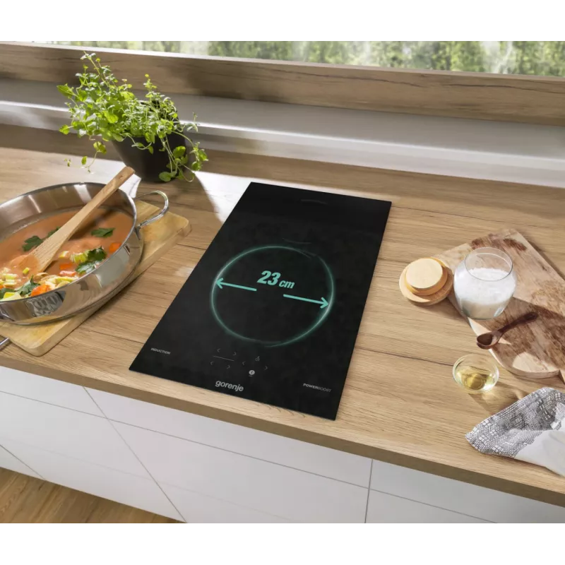Placa de inducción Gorenje GI3201BC, negra, empotrable, 30 cm, placa de inducción por zonas, vitrocerámica, 2 zonas