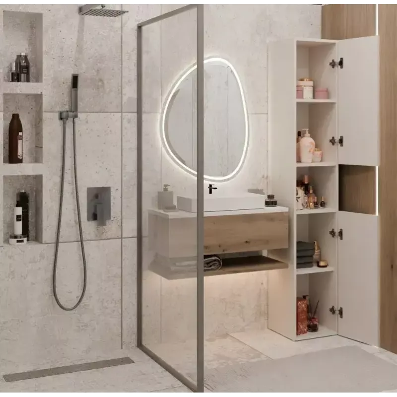 Armario de baño Top E Shop NEL, exento de 2 puertas, laminado en cashmere, 1740×310×300 mm, 5 baldas