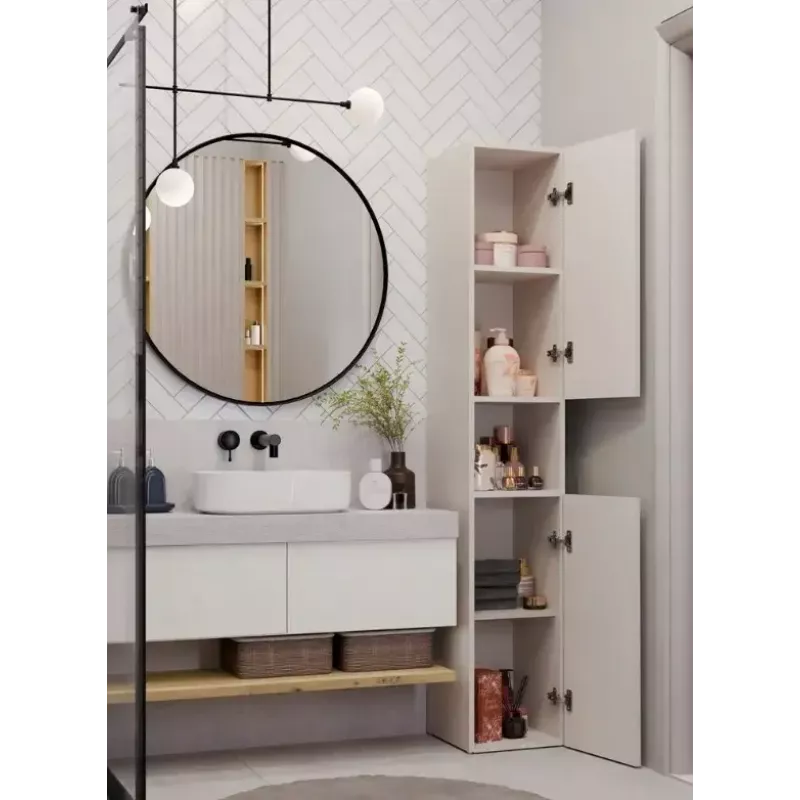 Armario de baño Top E Shop NEL, exento de 2 puertas, laminado en cashmere, 1740×310×300 mm, 5 baldas
