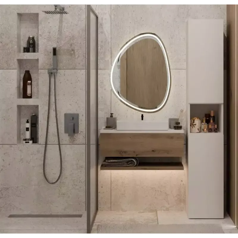 Armario de baño Top E Shop NEL, exento de 2 puertas, laminado en cashmere, 1740×310×300 mm, 5 baldas