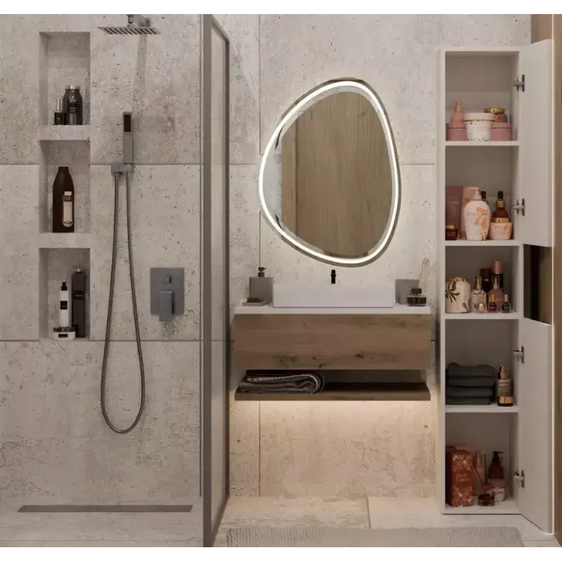 Armario de baño Top E Shop NEL, exento de 2 puertas, laminado en cashmere, 1740×310×300 mm, 5 baldas