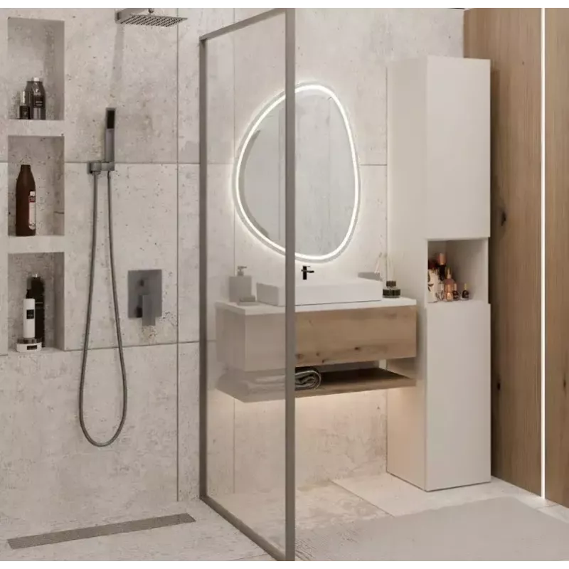 Armario de baño Top E Shop NEL, exento de 2 puertas, laminado en cashmere, 1740×310×300 mm, 5 baldas