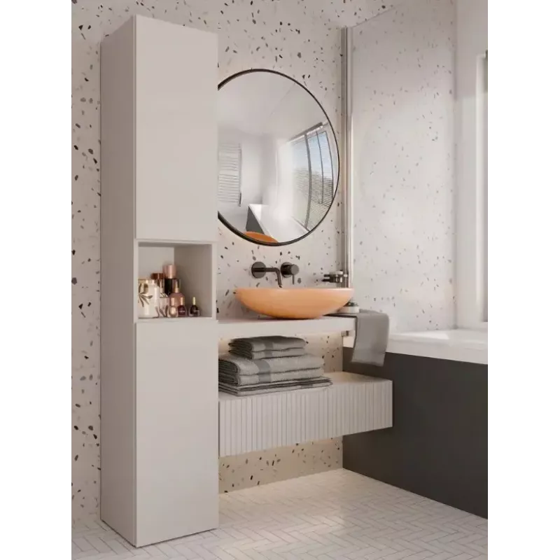 Armario de baño Top E Shop NEL, exento de 2 puertas, laminado en cashmere, 1740×310×300 mm, 5 baldas