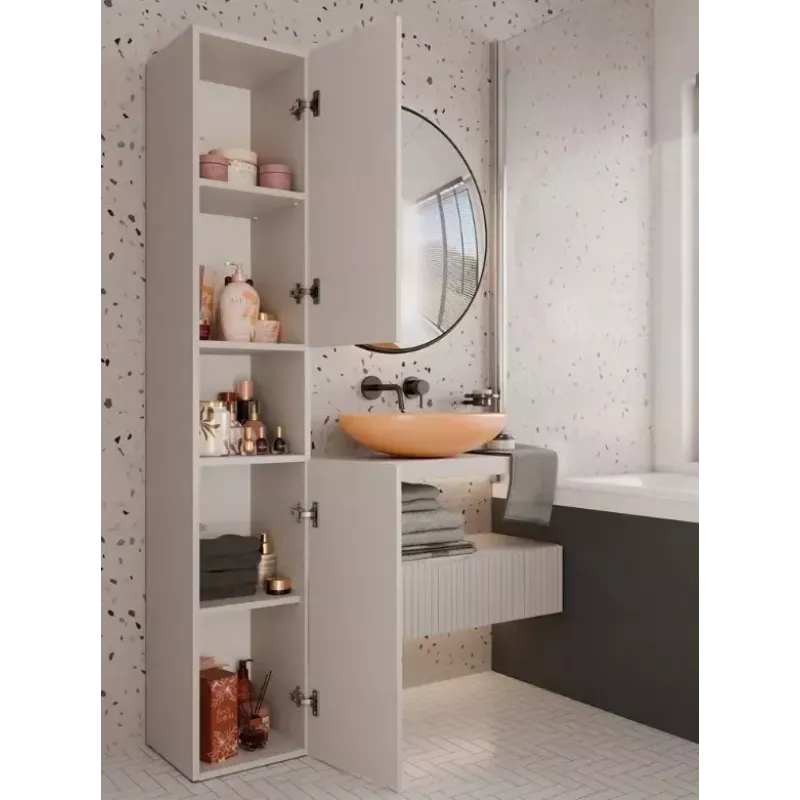 Armario de baño Top E Shop NEL, exento de 2 puertas, laminado en cashmere, 1740×310×300 mm, 5 baldas