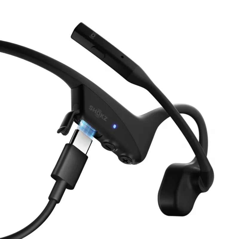 Auriculares inalámbricos Bluetooth de conducción ósea SHOKZ OpenComm2 2025 Upgrade para videoconferencias con puerto de carga USB-C | 16 h de conversación, 29 m de alcance, 1 h de carga | Con micrófono de brazo con cancelación de ruido, negro