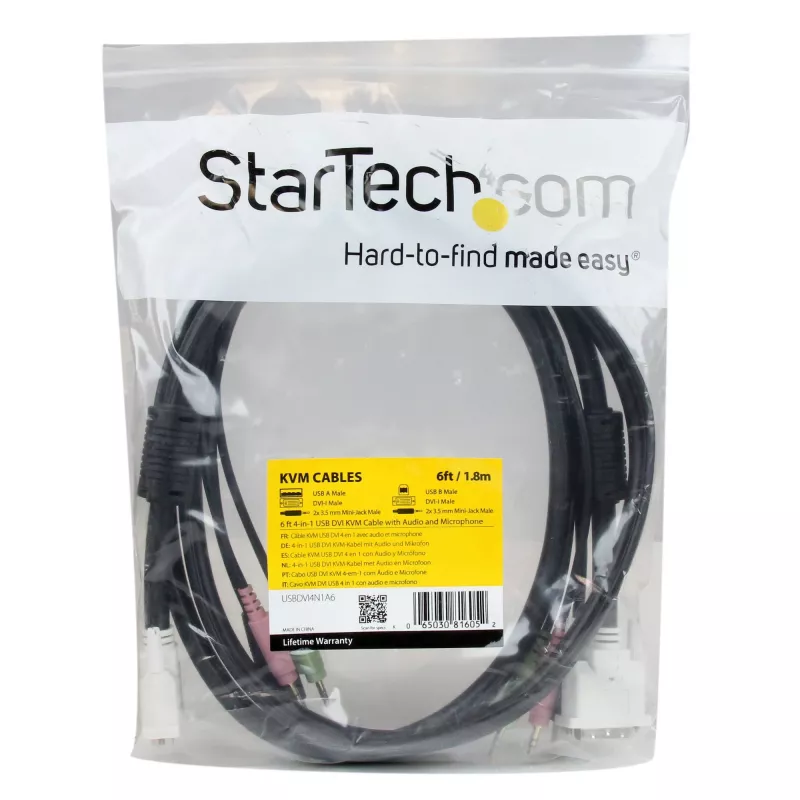 StarTech.com cable KVM USB DVI 4 en 1 de 1,8 m con audio y micrófono