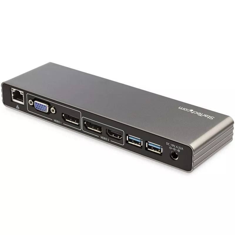 StarTech.com dock Thunderbolt 3 – estación de acoplamiento TB3 para portátil con monitor Dual-4K-60-Hz con DisplayPort, HDMI y VGA 1080p – 85 W Power Delivery y potencia de carga – 2x USB-A, Ethernet – Mac y Windows