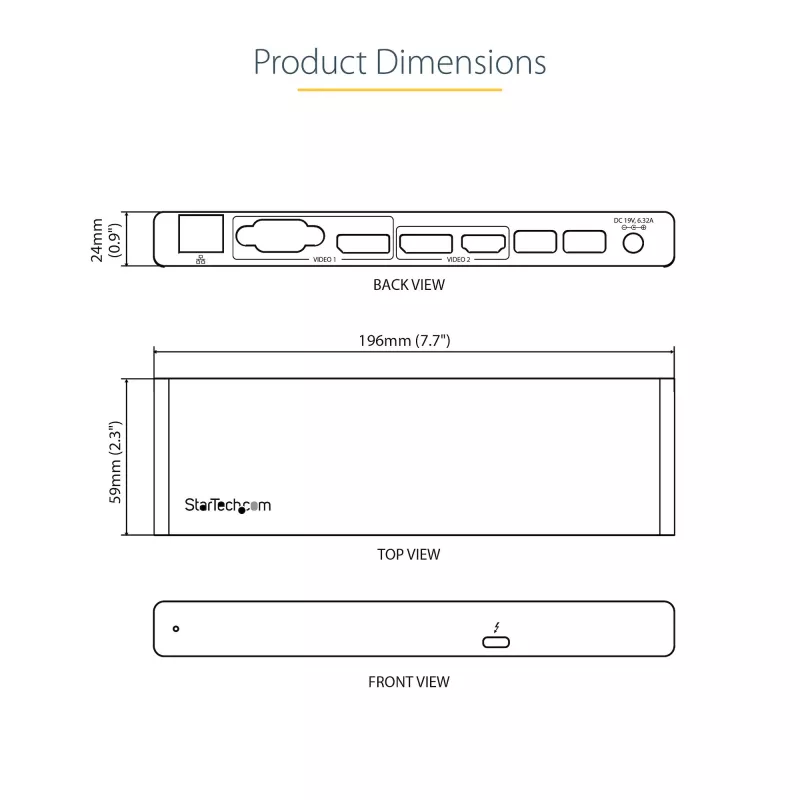 StarTech.com dock Thunderbolt 3 – estación de acoplamiento TB3 para portátil con monitor Dual-4K-60-Hz con DisplayPort, HDMI y VGA 1080p – 85 W Power Delivery y potencia de carga – 2x USB-A, Ethernet – Mac y Windows