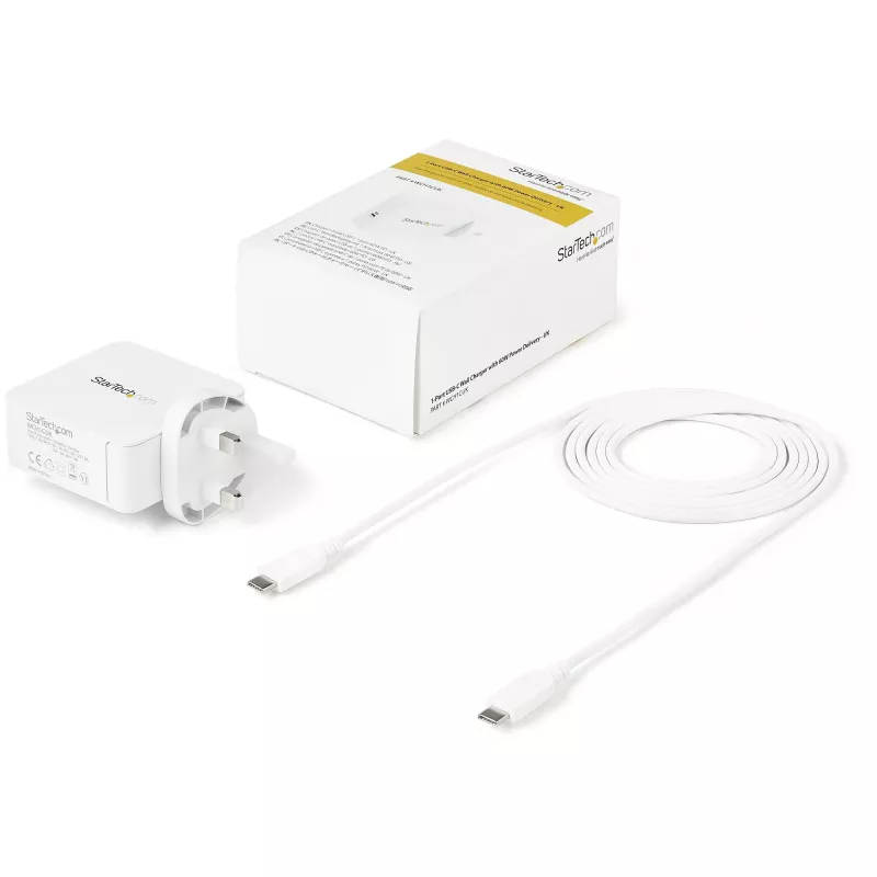 StarTech.com cargador de pared USB-C - cargador para portátil USB-C 60 W PD - cable de 6 pies/2 m - fuente de alimentación Type-C universal compacta - Dell XPS/Lenovo X1 Carbon/HP EliteBook/MacBook - certificado USB-IF/CE