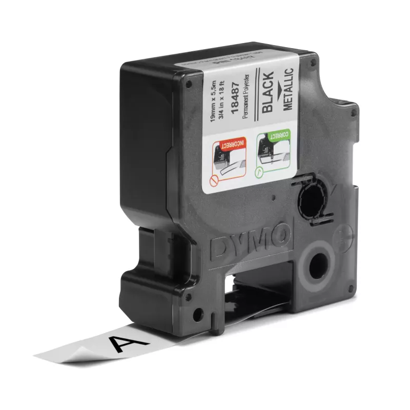 DYMO Rhino Industrial Permanent Polyester Labels | 19 mm x 5,5 m | impresión negra sobre metálico | autoadhesivo | para Rhino y LabelManager Label Makers