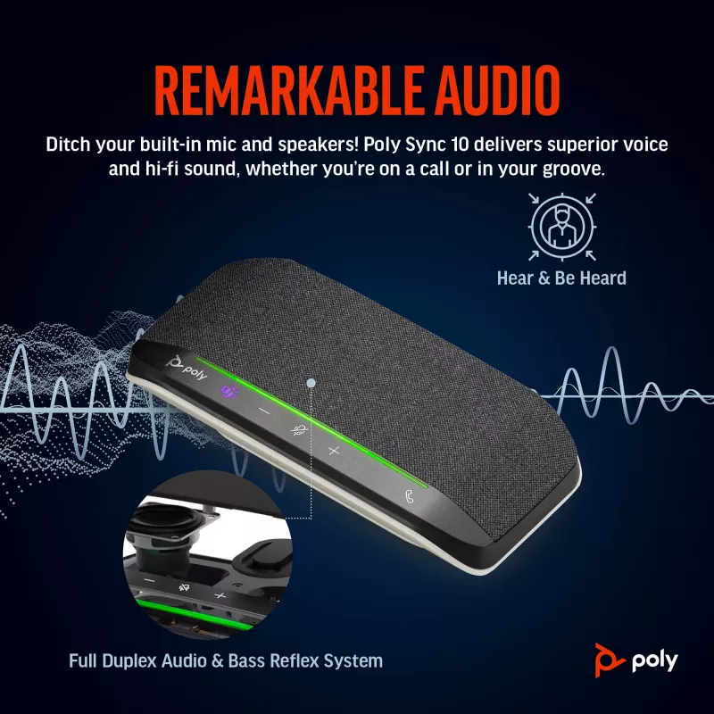 Altavoz de conferencia HP Poly Sync 10 certificado para Microsoft Teams, PC, plata, 0,715 m, IP64, Windows 10, Windows 11, MacOS