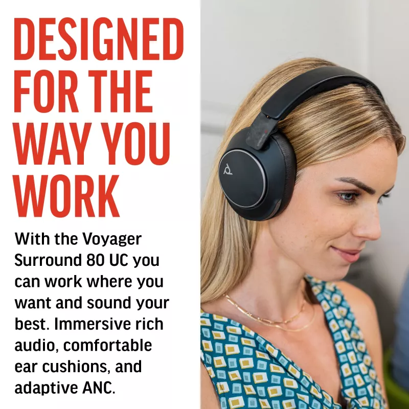Auriculares HP Poly Voyager Surround 80 UC USB-C + adaptador USB-C/A