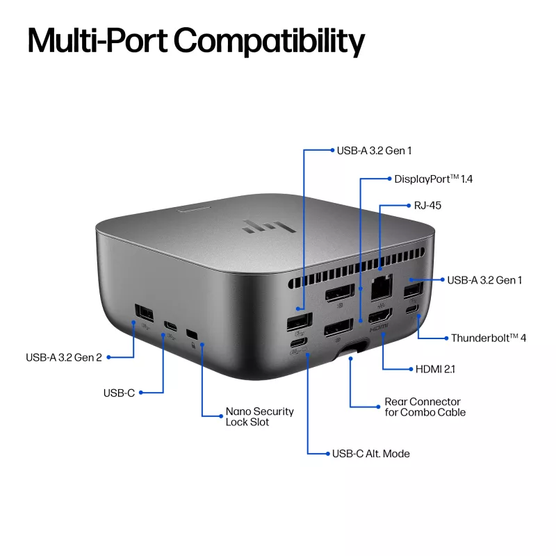 HP Thunderbolt 4 Ultra 280W G6 dock, con cable, Thunderbolt 4, 280 W, 10,100,1000,2500 Mbit/s, gris, 8K Ultra HD