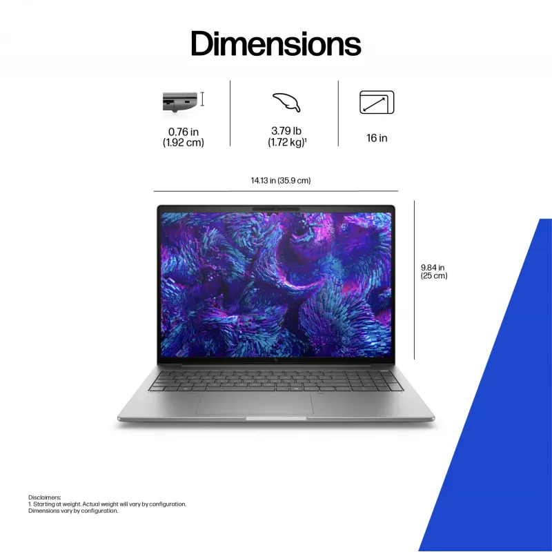 HP ZBook 8 G1i estación de trabajo móvil de 16 pulgadas, Intel Core Ultra 7 255H, 32GB, 1TB SSD, NVIDIA RTX 500 Ada 4GB, Windows 11 Pro