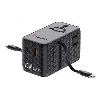 Verbatim Charge 'n' Travel 70W 2C adaptador de viaje universal retráctil Negro