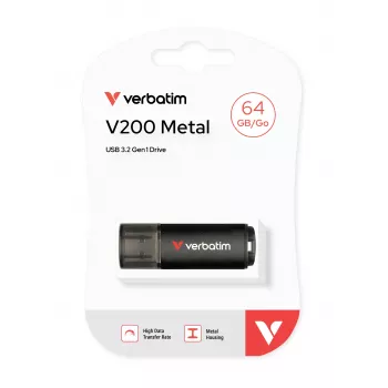Verbatim V200 Metal USB-Stick 64GB, 64 GB, USB Type-A, 3.2 Gen 1 (3.1 Gen 1), 200 MB/s, tapa, negro