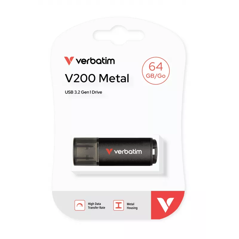 Verbatim V200 Metal USB-Stick 64GB, 64 GB, USB Type-A, 3.2 Gen 1 (3.1 Gen 1), 200 MB/s, tapa, negro