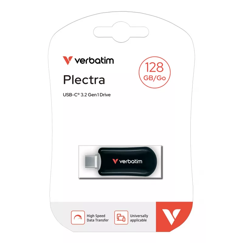Verbatim Plectra USB-C Flash Drive negro 128GB, 128 GB, USB Type-C, 3.2 Gen 1 (3.1 Gen 1), 100 MB/s, sin tapa, negro