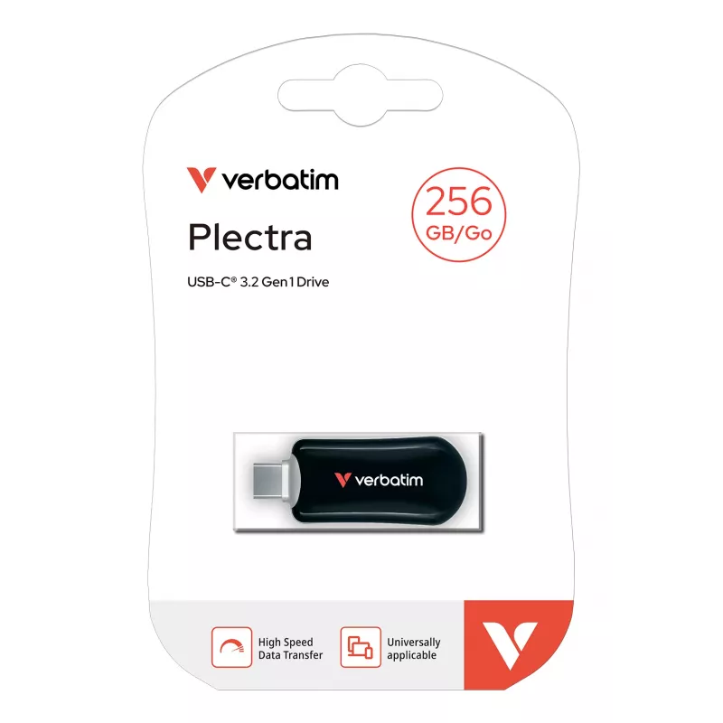 Verbatim Plectra USB-C-Flash-Laufwerk negro 256GB, 256 GB, USB Type-C, 3.2 Gen 1 (3.1 Gen 1), 100 MB/s, sin tapa, negro