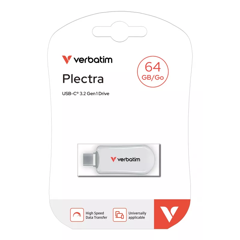 Verbatim Plectra memoria flash USB-C Blanca 64 GB, 64 GB, USB Type-C, 3.2 Gen 1 (3.1 Gen 1), 100 MB/s, sin tapa, blanco