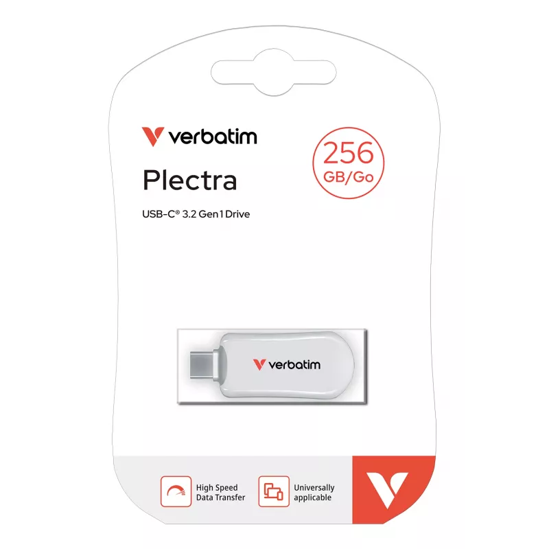 Verbatim Plectra USB-C Flash Drive blanco 256GB, 256 GB, USB Type-C, 3.2 Gen 1 (3.1 Gen 1), 100 MB/s, sin tapa, blanco