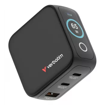 Cargador Verbatim Mini GaN 65W con indicador, interior, AC, 20 V, negro