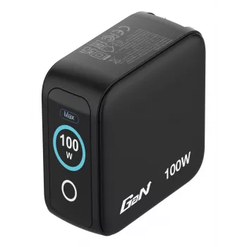 Cargador Verbatim Mini GaN 100W con pantalla, interior, AC, 20 V, negro
