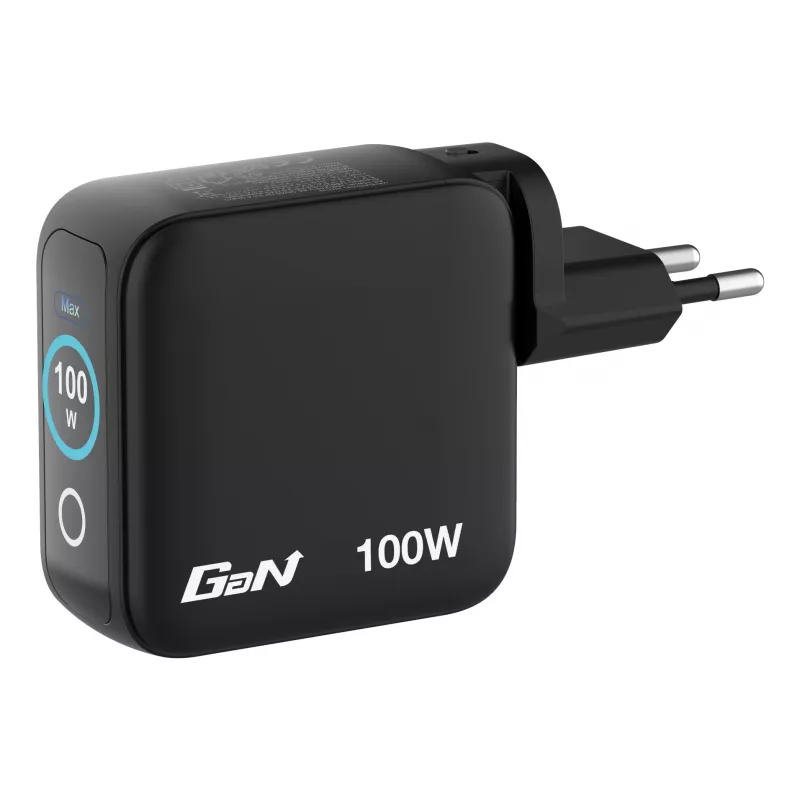 Cargador Verbatim Mini GaN 100W con pantalla, interior, AC, 20 V, negro