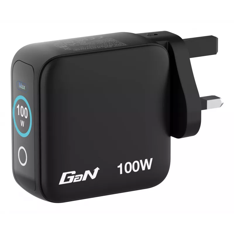 Cargador Verbatim Mini GaN 100W con pantalla, interior, AC, 20 V, negro
