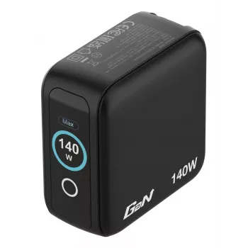 Cargador Verbatim Mini GaN 140W con pantalla, interior, AC, 28 V, negro