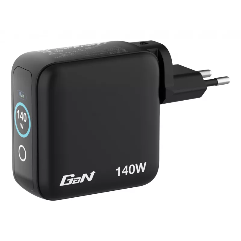 Cargador Verbatim Mini GaN 140W con pantalla, interior, AC, 28 V, negro