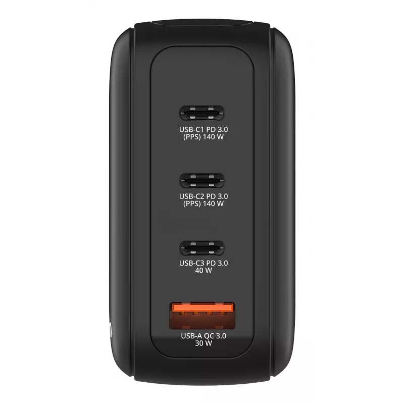 Cargador Verbatim Mini GaN 140W con pantalla, interior, AC, 28 V, negro