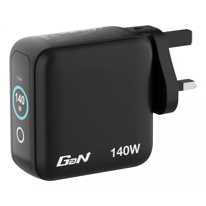 Cargador Verbatim Mini GaN 140W con pantalla, interior, AC, 28 V, negro