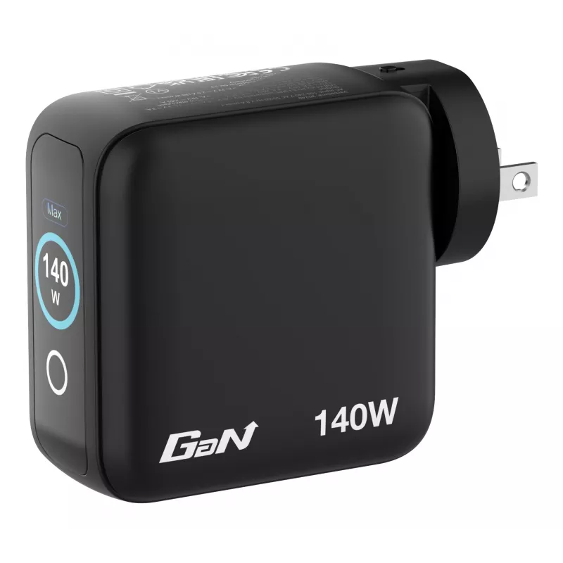Cargador Verbatim Mini GaN 140W con pantalla, interior, AC, 28 V, negro