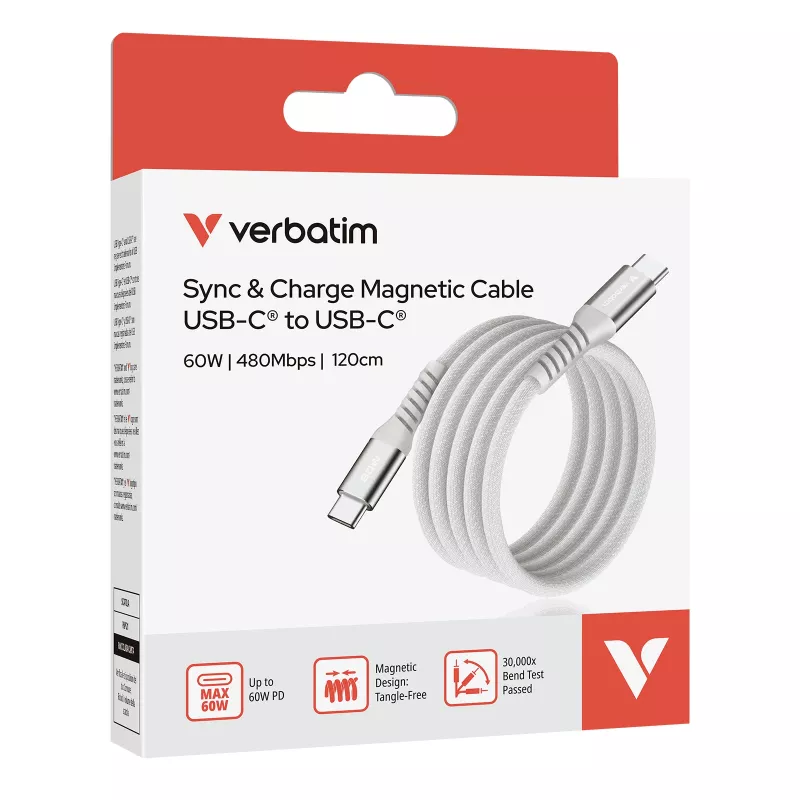 Verbatim Sync & Charge Cable magnético - 60W USB-C a USB-C 120 cm gris