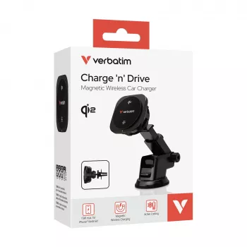 Verbatim Charge 'n' Drive Qi2 cargador inalámbrico magnético para coche, coche, USB, carga inalámbrica, 1 m, negro