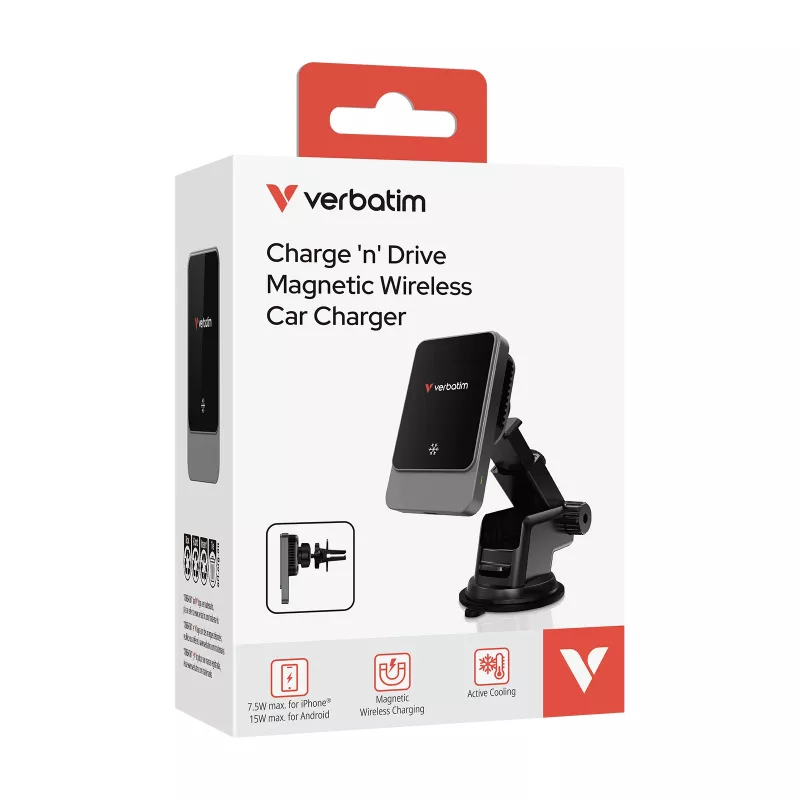 Verbatim Charge 'n' Drive cargador inalámbrico magnético para coche, coche, USB, carga inalámbrica, 1 m, negro