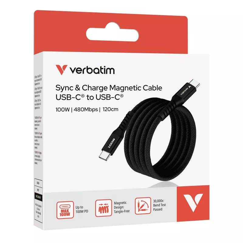 Verbatim Sync & Charge Cable magnético – 100 W USB-C a USB-C 120 cm negro