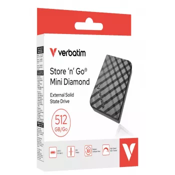 Verbatim Store 'n' Go Mini Diamond USB-C 512GB negro, 512 GB, M.2, USB Type-C, 3.2 Gen 2 (3.1 Gen 2), 1000 MB/s, negro