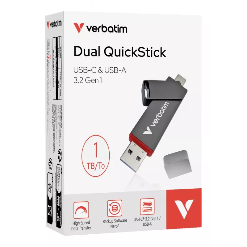 Verbatim Dual QuickStick USB flash drive 1 TB USB Type-A / USB Type-C 3.2 Gen 1 (3.1 Gen 1) gris