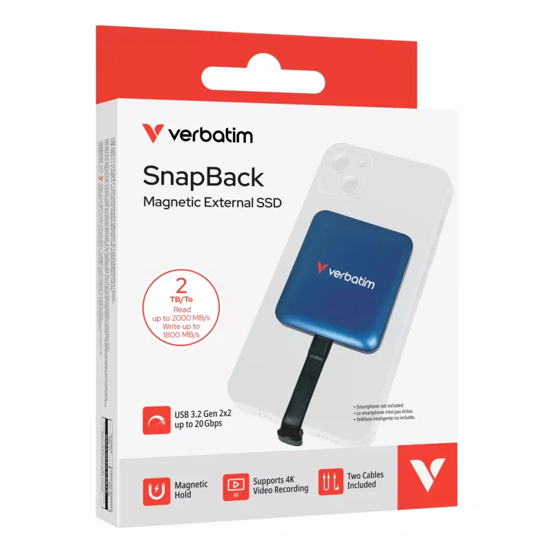 Verbatim SnapBack SSD 2 TB azul Metallic, 2 TB, USB Type-C, USB 3.2 Gen 2x2, 2000 MB/s, 20 Gbit/s, azul