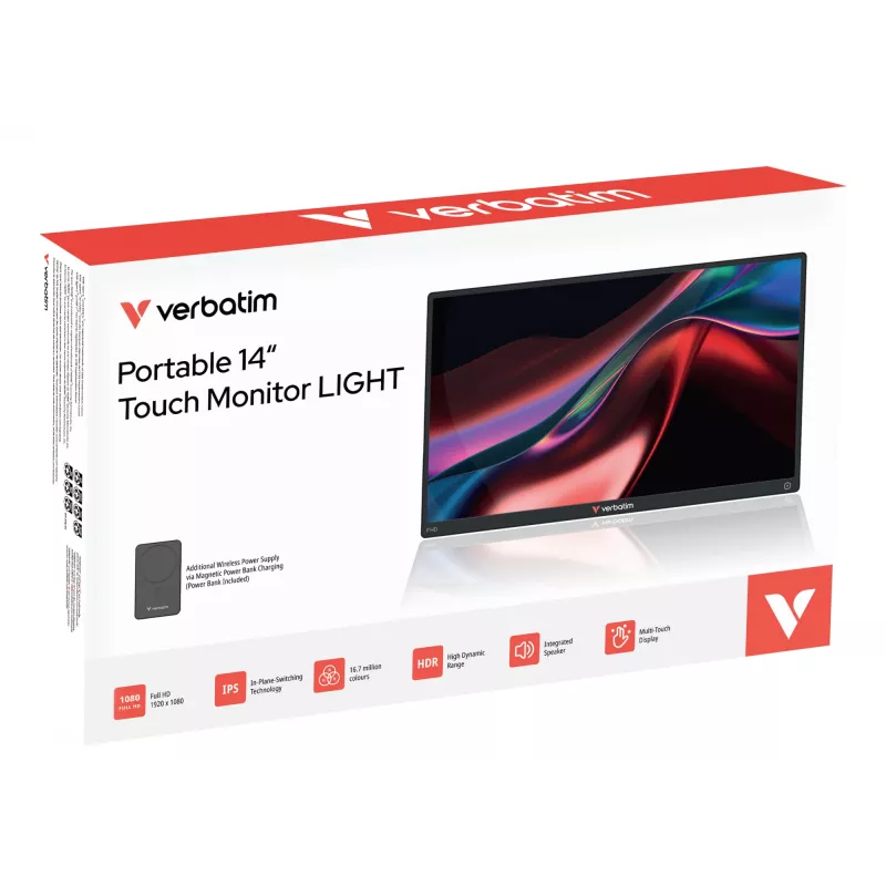 Verbatim monitor táctil portátil Light 14 pulgadas Full HD 1080p y alimentación inalámbrica