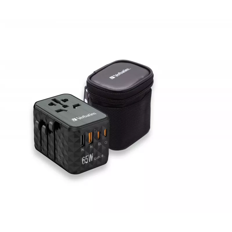 Verbatim UTA-05 adaptador de viaje universal 65W GaN III con 2 x USB-C PD y QC 4+ y 2 x conectores USB-A